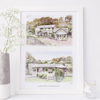 Personalised house portrait, digital watercolour