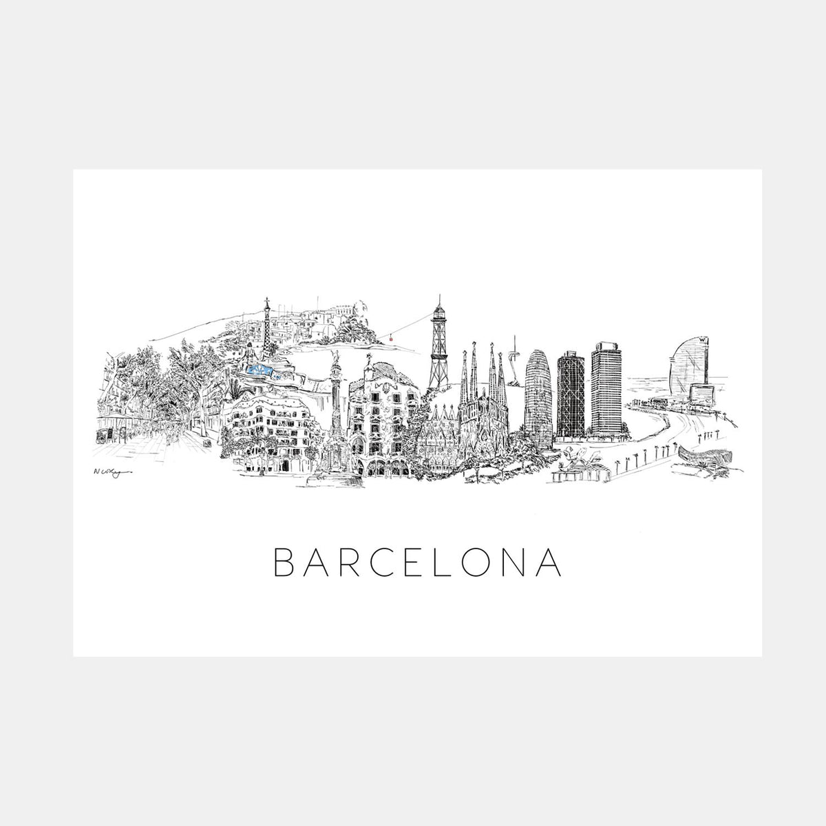 Barcelona Skyline Art Print