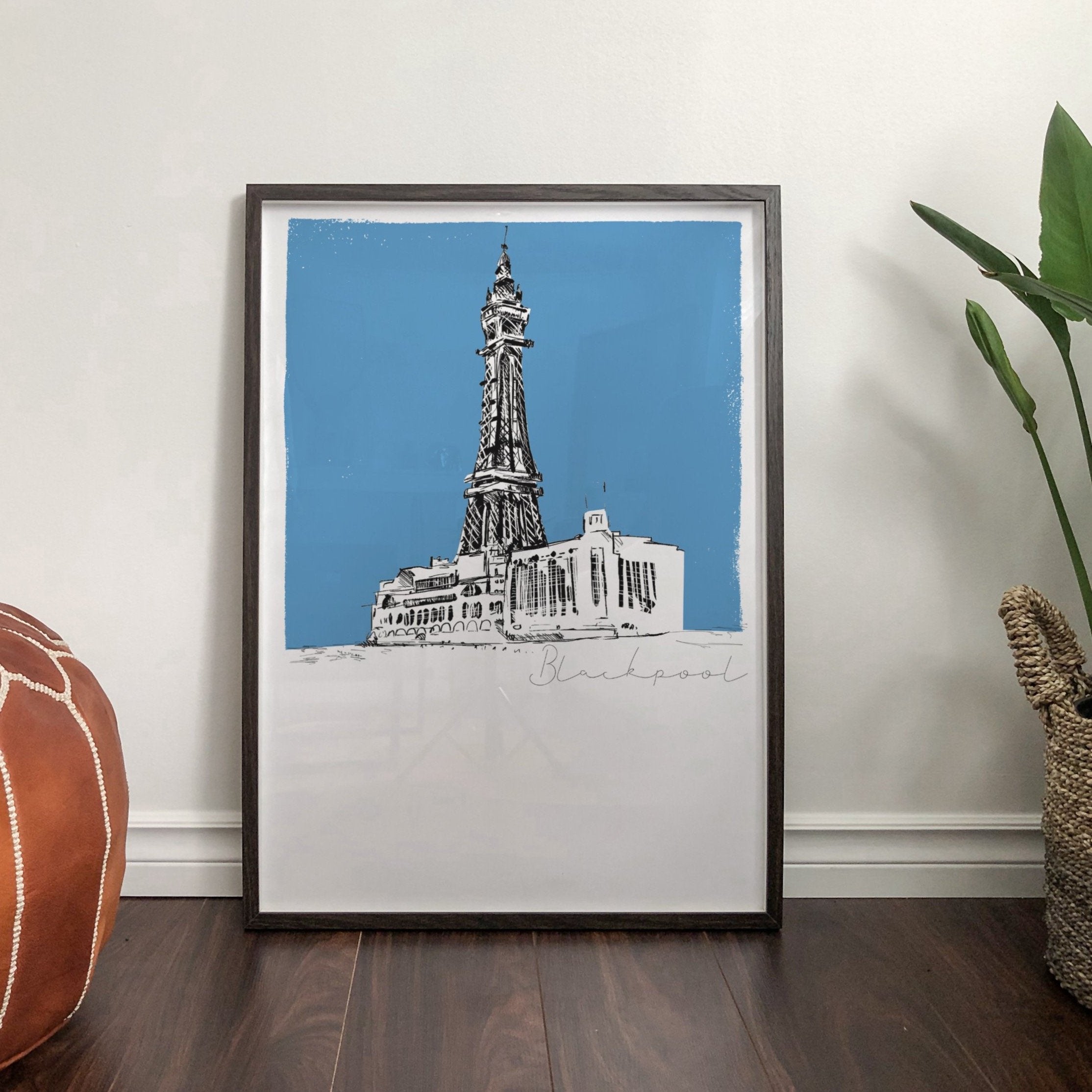 Blackpool tower unframed art print, blue