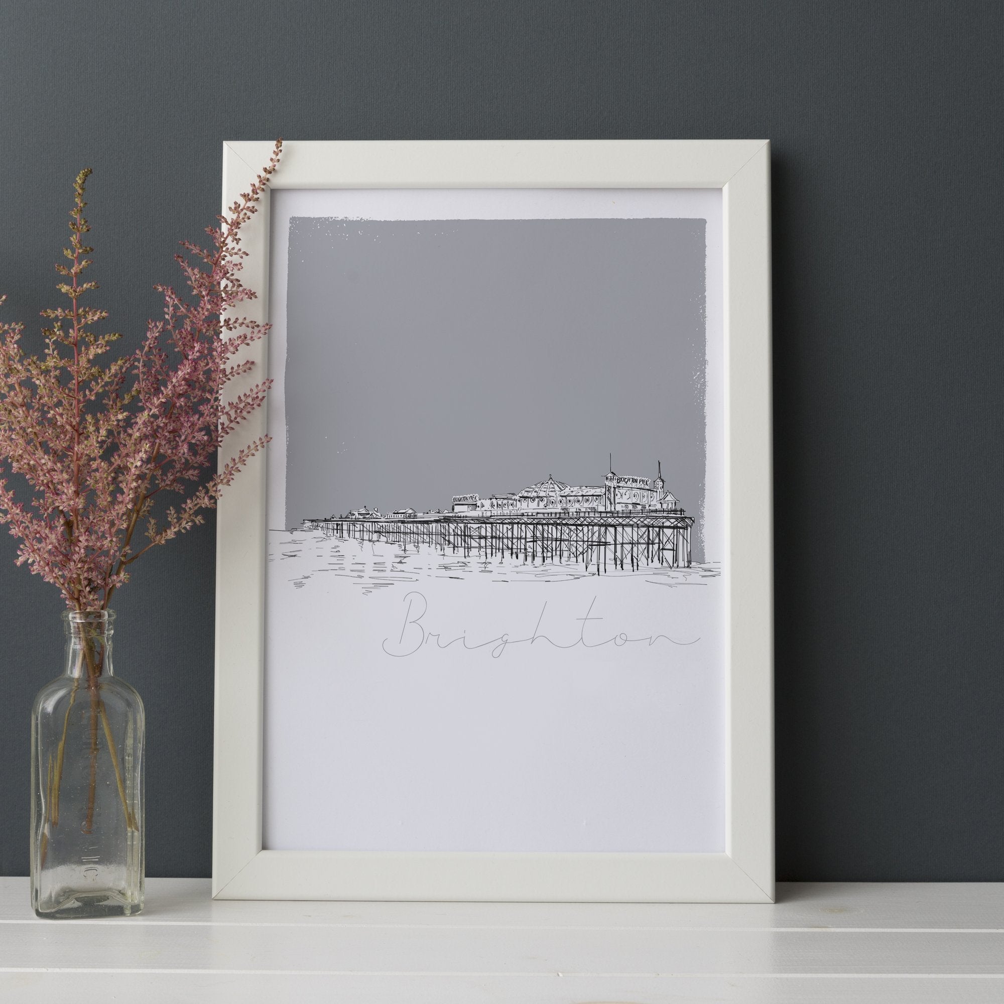 BRIGHTON PIER UNFRAMED ART PRINT, GREY