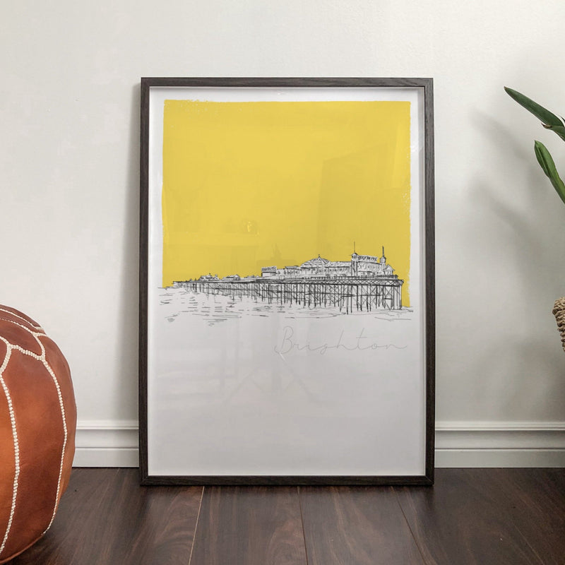 BRIGHTON PIER UNFRAMED ART PRINT, Yellow