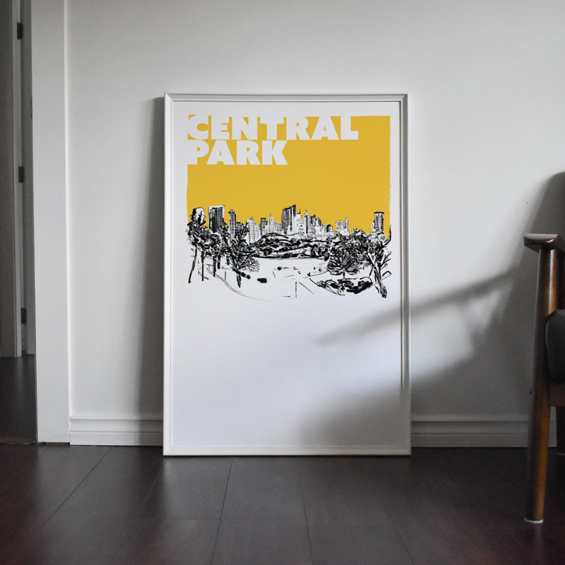 New York, Central Park, art print, yellow