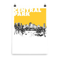 New York, Central Park, art print, yellow