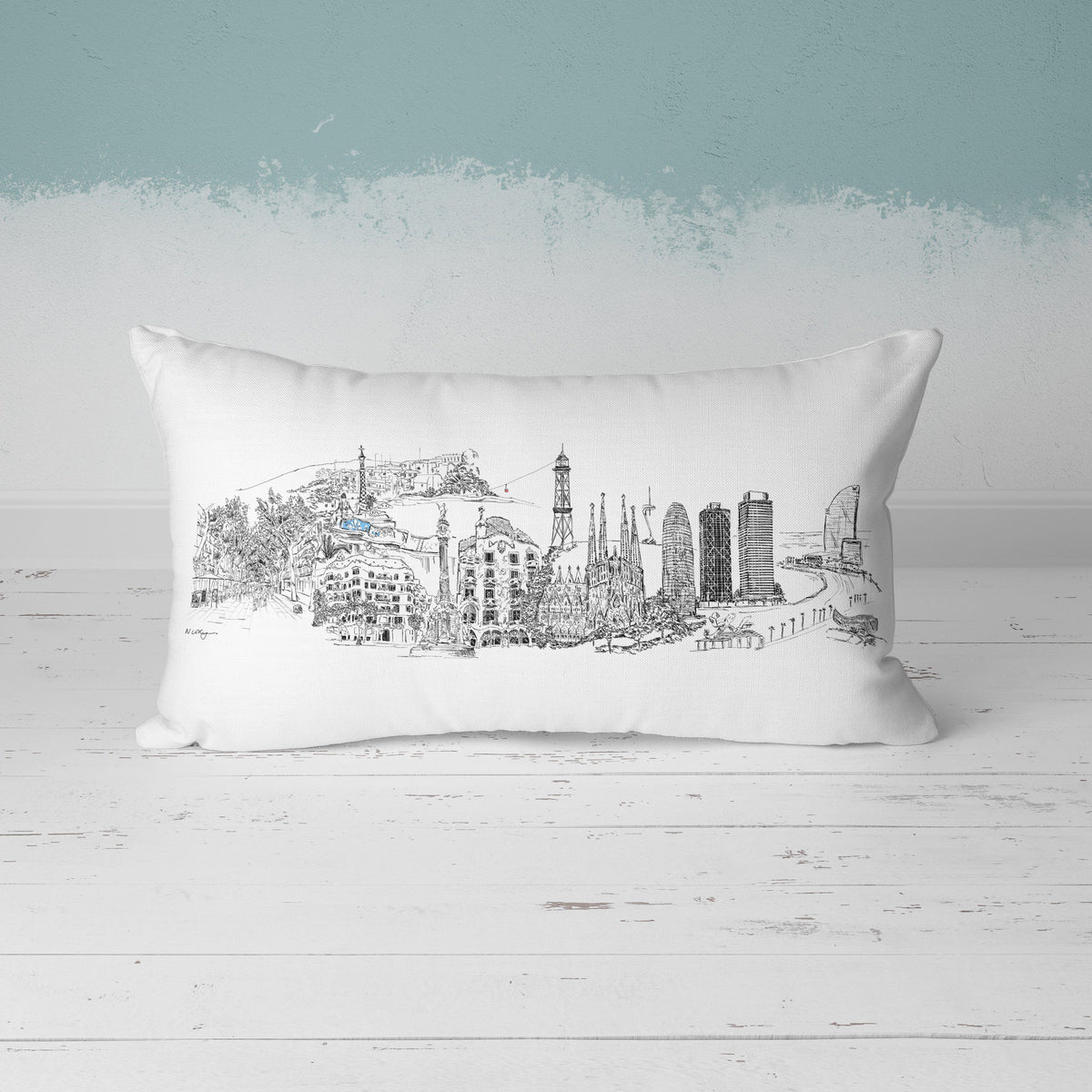 Barcelona Skyline Premium Pillow