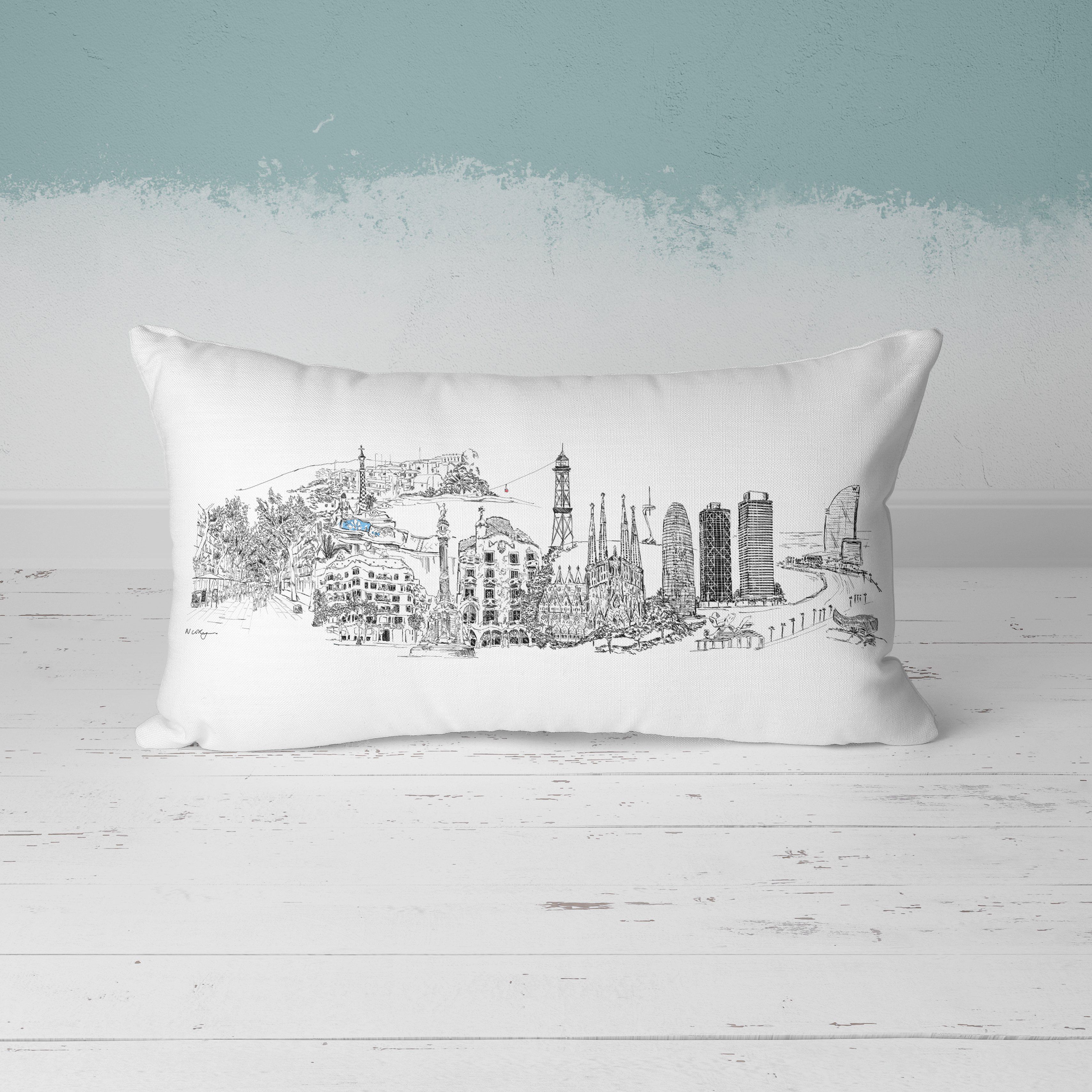 Barcelona Skyline Premium Pillow