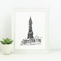 Blackpool Tower Black and white print