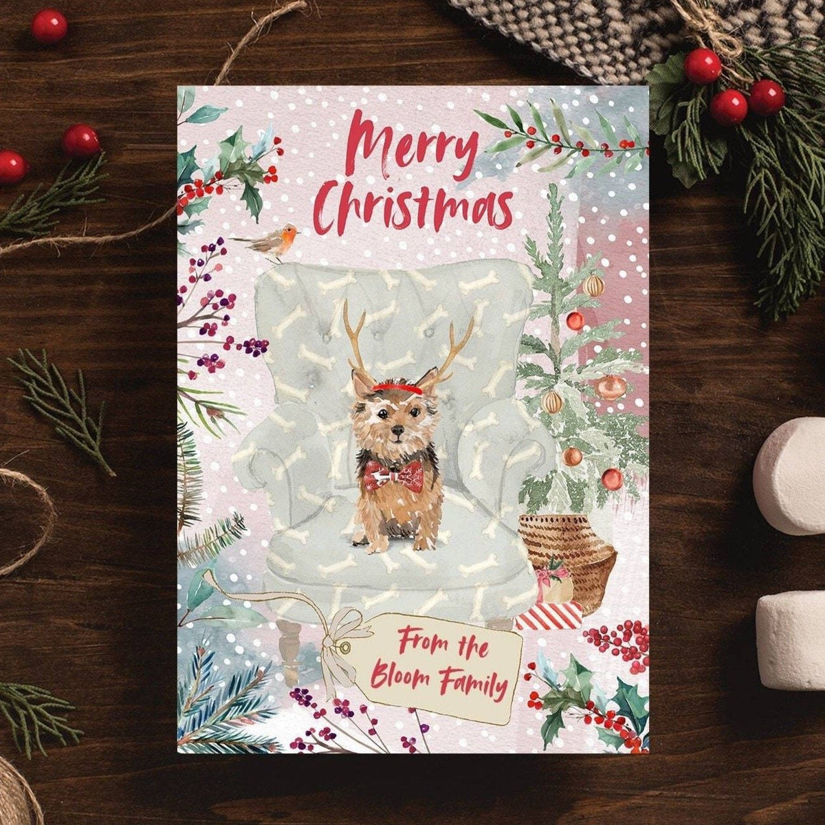 Personalised Norfolk Terrier Christmas Card | Natalie Ryan Design