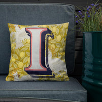 Letter I, vintage monogram graphic cushion