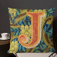 Letter J, vintage monogram graphic cushion