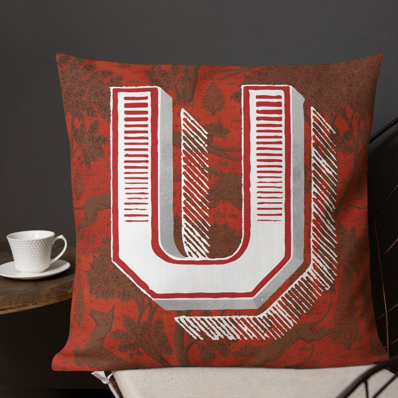 Letter U, vintage monogram graphic cushion