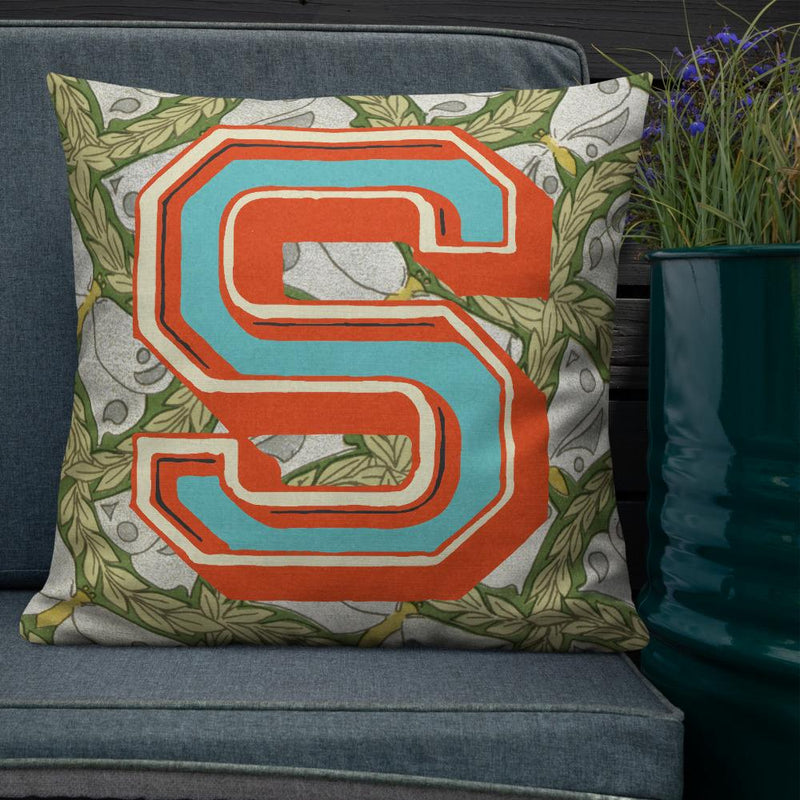 Letter S, vintage monogram graphic cushion