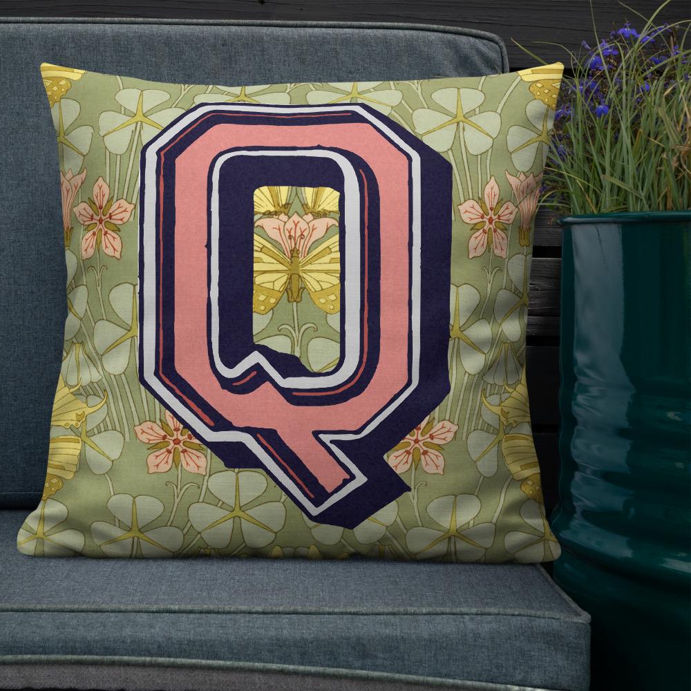 Letter Q, vintage monogram graphic cushion