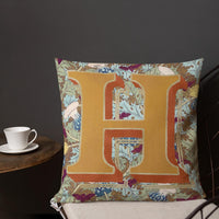 Letter H, vintage monogram graphic cushion