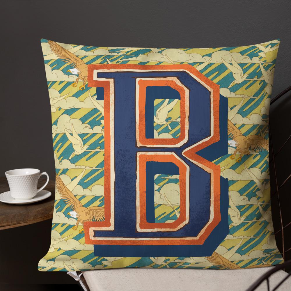 Letter B, vintage monogram graphic cushion