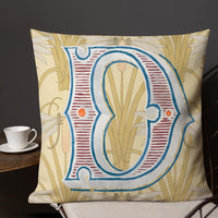 Letter D, vintage monogram graphic cushion