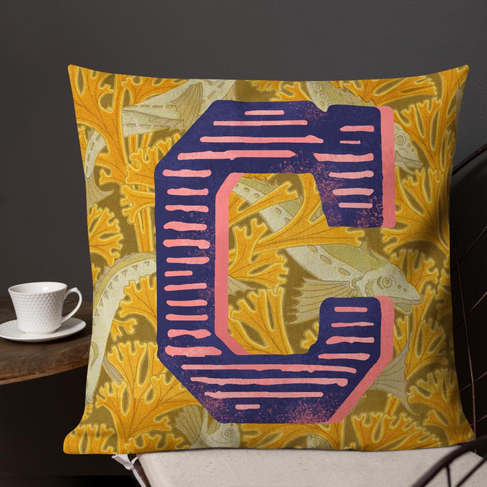 Letter C, vintage monogram graphic cushion