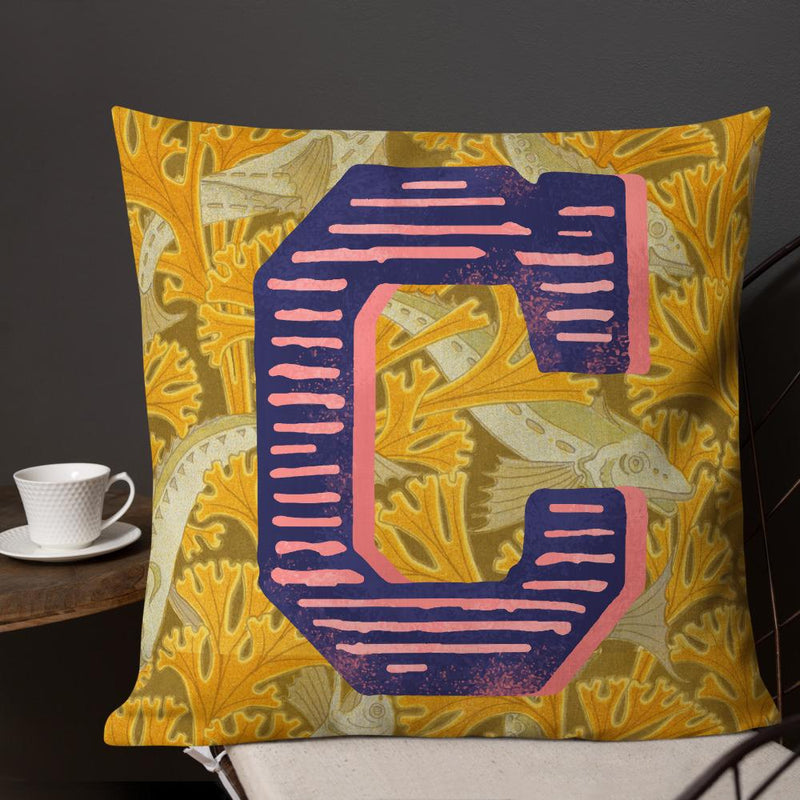 Letter C, vintage monogram graphic cushion