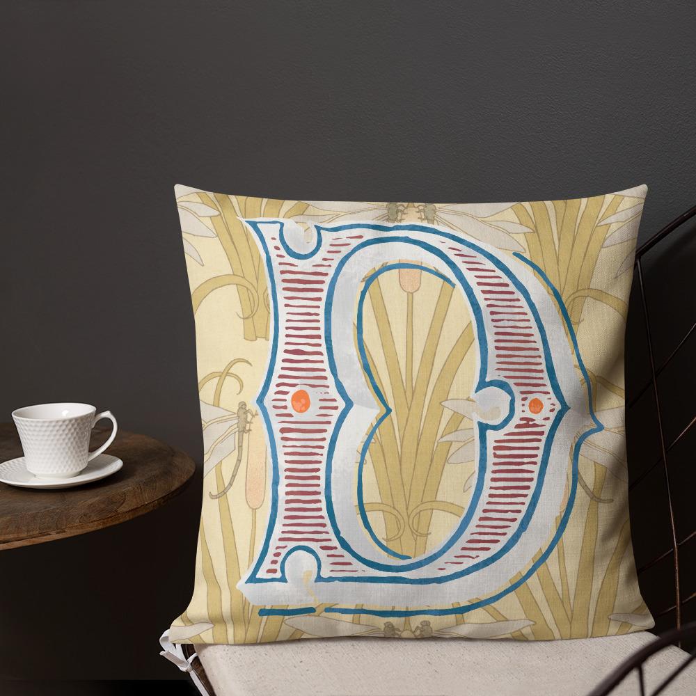 Letter D, vintage monogram graphic cushion