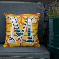 Letter M, vintage monogram graphic cushion