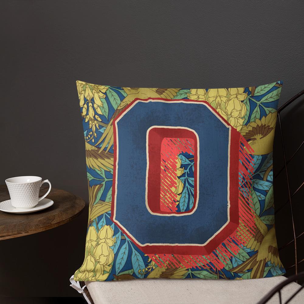 Letter O, vintage monogram graphic cushion