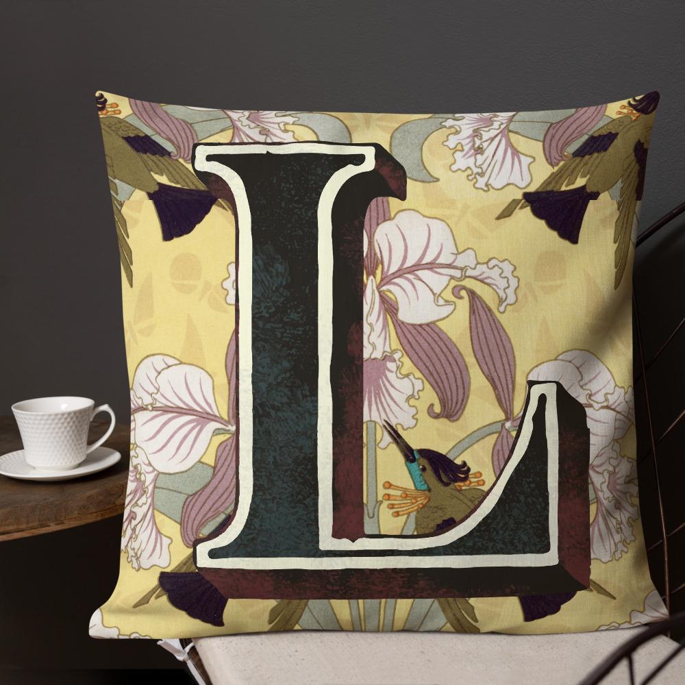 Letter L, vintage monogram graphic cushion