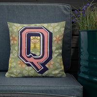 Letter Q, vintage monogram graphic cushion