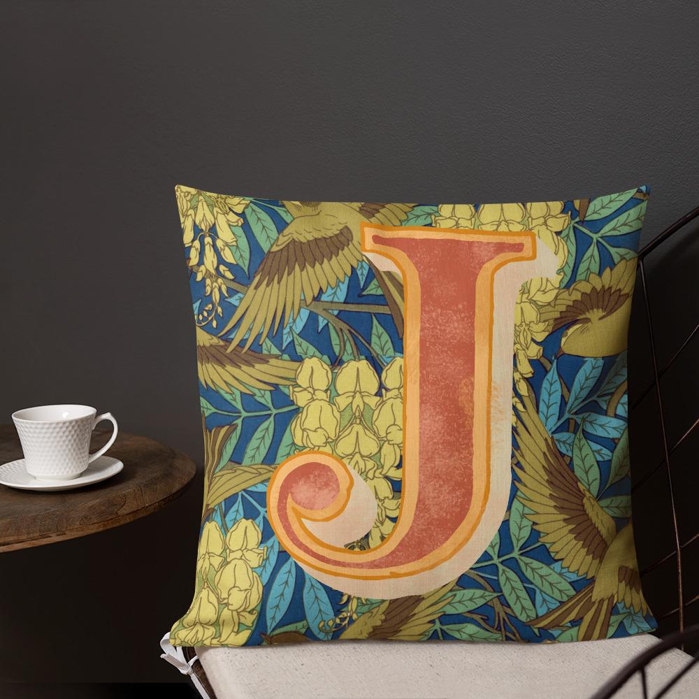 Letter J, vintage monogram graphic cushion