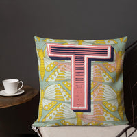 Letter T, vintage monogram graphic cushion