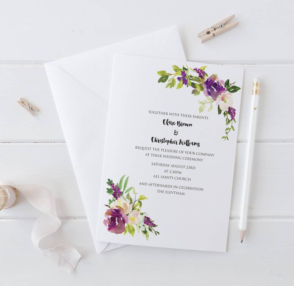 Watercolour Bouquet Wedding Invitation